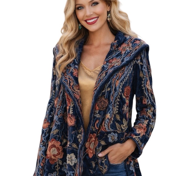 Johnny Was Jackets & Blazers - Johnny Was metallic thread Syelles Embroidered
Hoodie Jacket Indigo NWT RARE